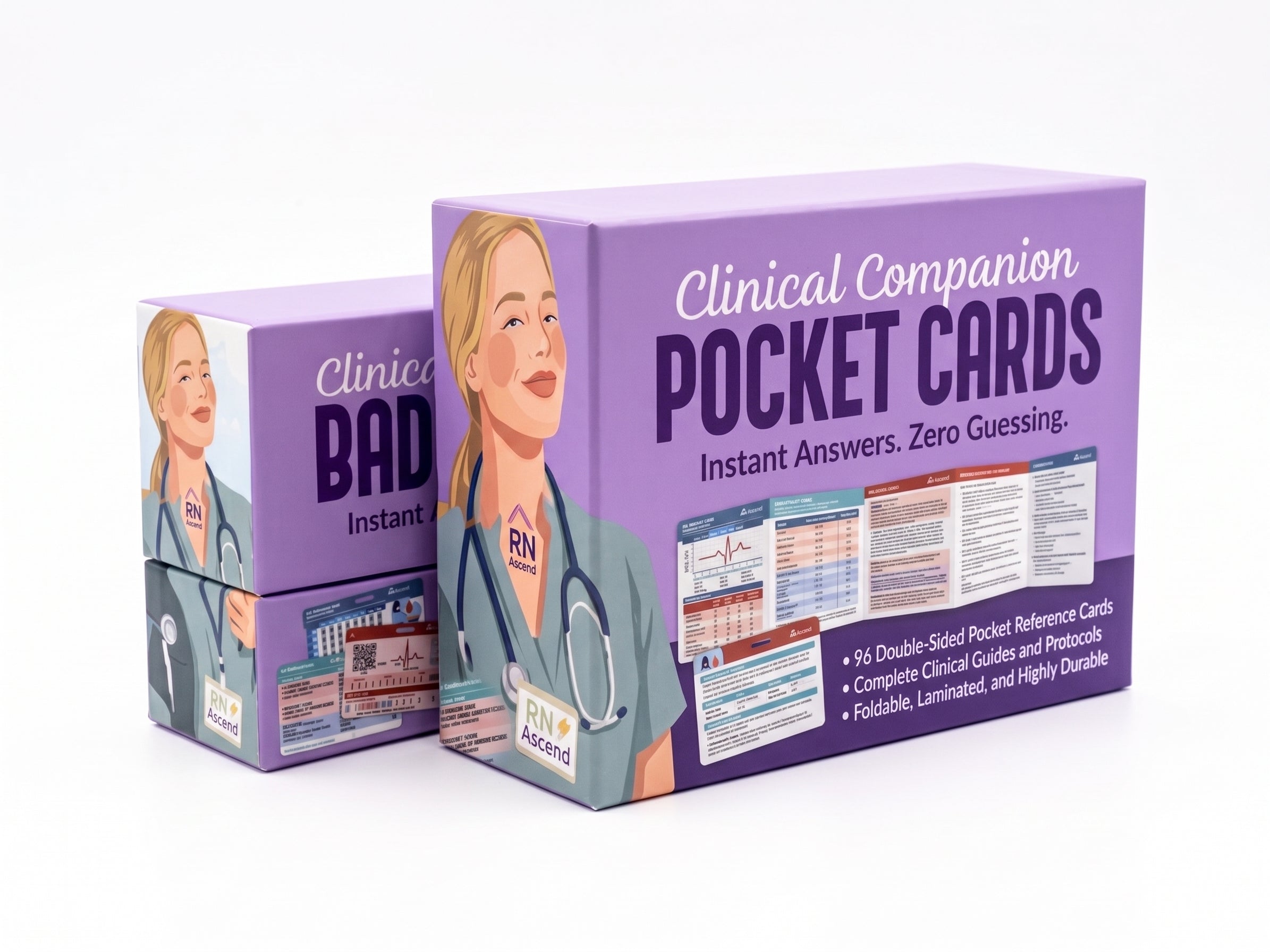 Complete Nursing Student Clinical Reference Bundle - 151 Badge + Pocket Cards Set | RN Ascend Quick Access & Study Cards for BSN ADN Programs